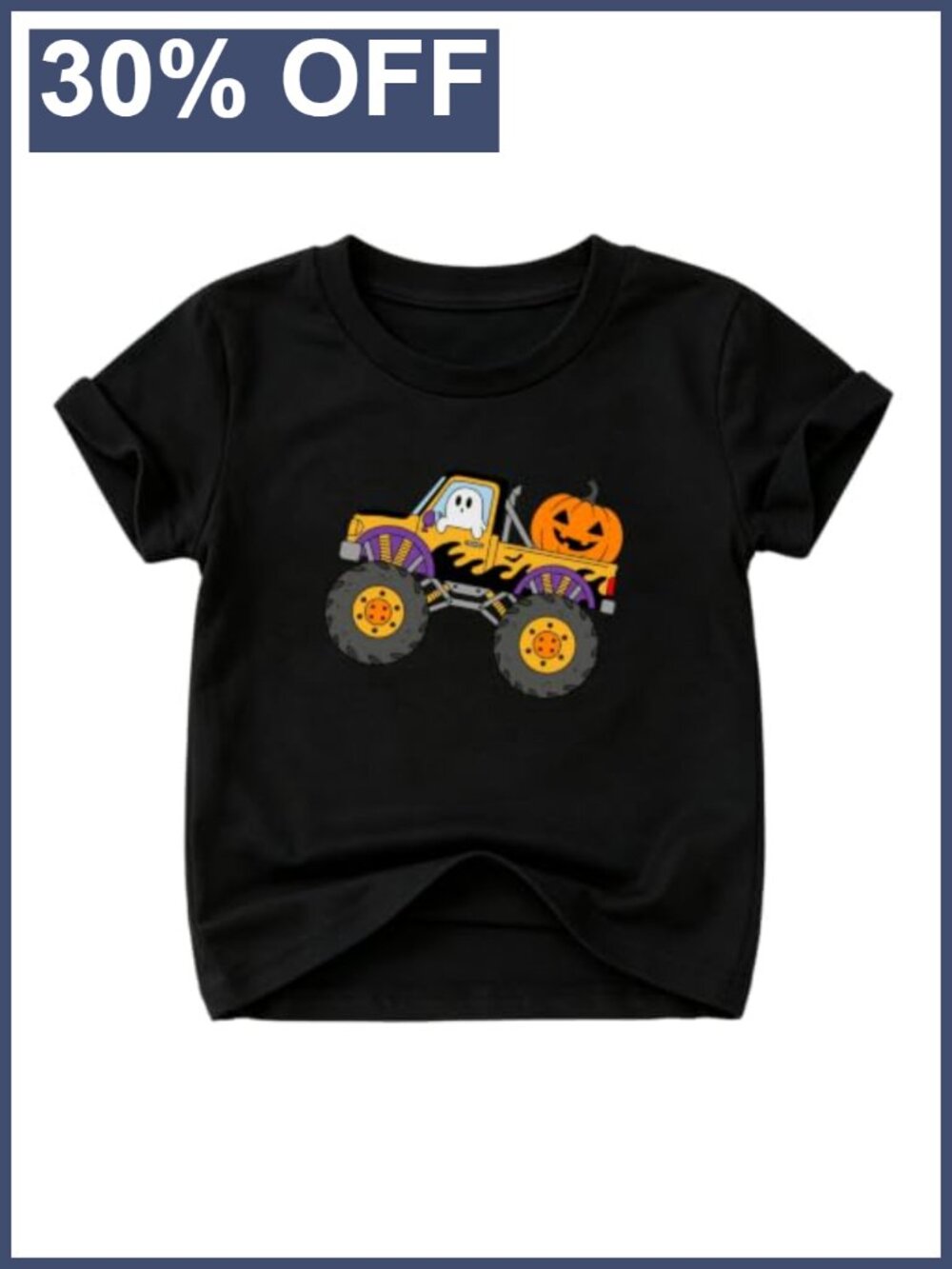 Kids Halloween Monster Truck Graphic Tee Short Sleeve Crew Neck